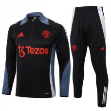 Dětský Manchester United Tréninková Mikina Soupravy 2024-25 - 1-4 Zip Černá