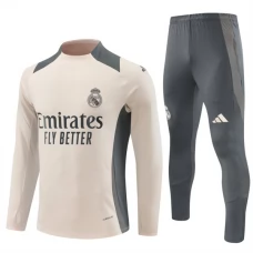 Dětský Real Madrid Tréninková Mikina Soupravy 2024-25 - 1-4 Zip Béžová