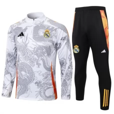 Dětský Real Madrid Tréninková Mikina Soupravy 2024-25 - 1-4 Zip Dragon Bílá