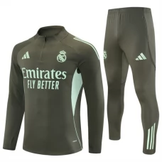 Dětský Real Madrid Tréninková Mikina Soupravy 2025-26 - 1-4 Zip Khaki