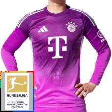 Fotbalové Dresy FC Bayern Mnichov Brankářské Domácí Purple Bundesliga Champions Patch 2025-26 Dlouhý Rukáv