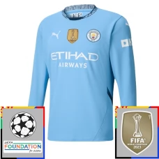 Fotbalové Dresy Manchester City Domácí Champions League With Patch 2024-25 Dlouhý Rukáv