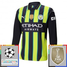 Fotbalové Dresy Manchester City Venkovní Champions League With Patch 2024-25 Dlouhý Rukáv