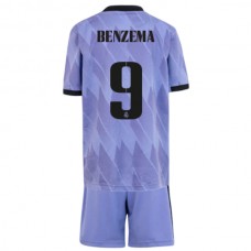 Real Madrid Dětské Fotbalové Dresy Komplet 2022-23 Karim Benzema 9 Venkovní